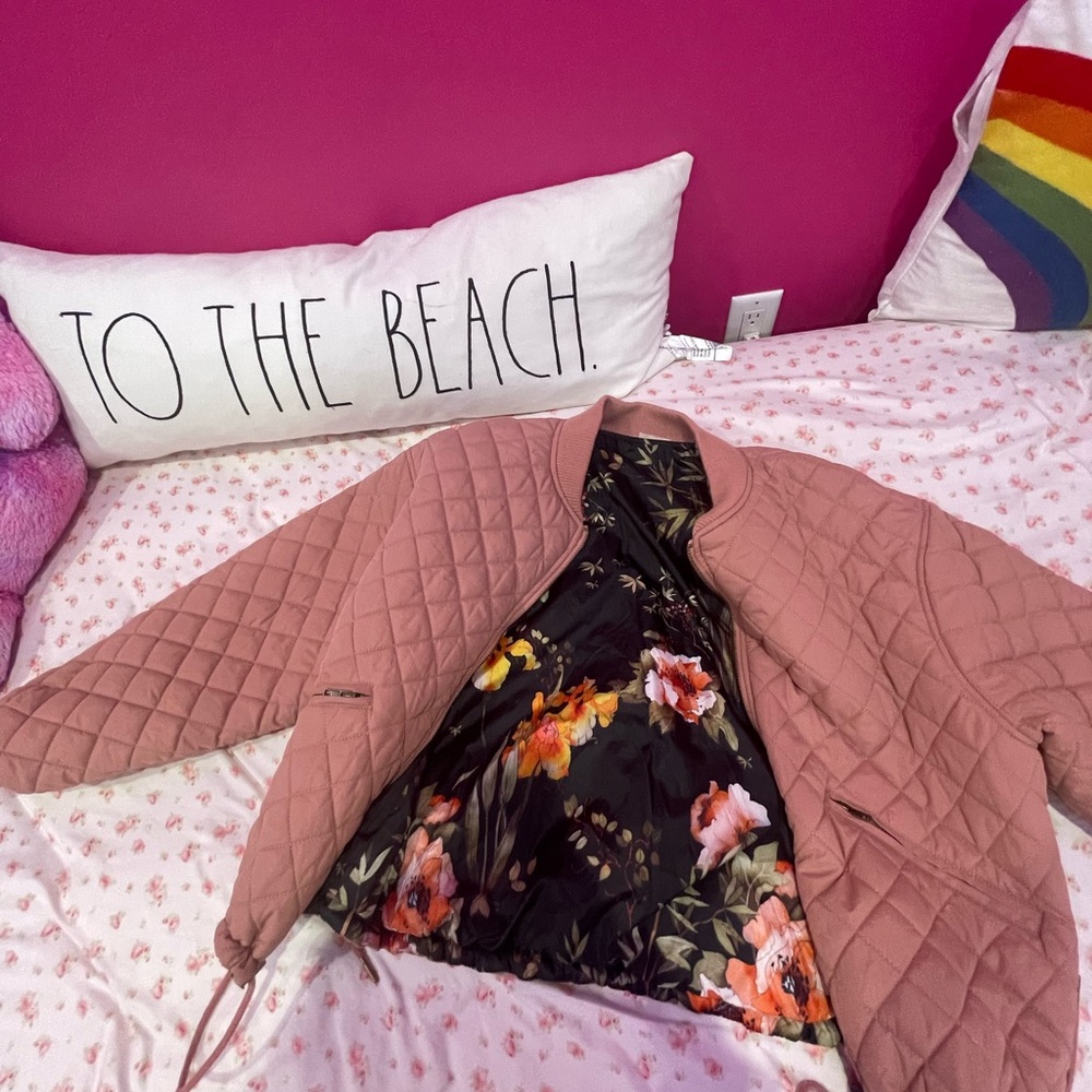 small-xs rosy pink and flower little jacket